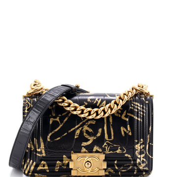 Chanel Boy Flap Bag Graffiti Crocodile Embossed Calfskin Small