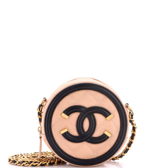 Chanel Filigree Round Clutch with Chain Quilted Caviar Mini