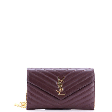 Saint Laurent Classic Monogram Wallet on Chain Matelasse Chevron Leather Medium