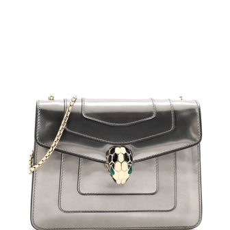 Bvlgari Serpenti Forever Square Shoulder Bag Metallic Leather Small