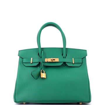 Hermes Birkin Handbag Green Epsom with Gold Hardware 30