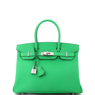 Hermes Birkin Handbag Green Epsom with Palladium Hardware 30