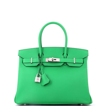 Hermes Birkin Handbag Green Epsom with Palladium Hardware 30