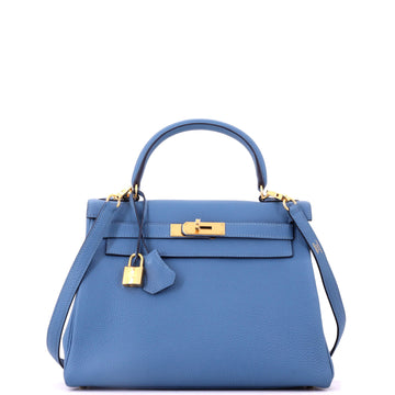 Hermes Kelly Handbag Blue Togo with Gold Hardware 28