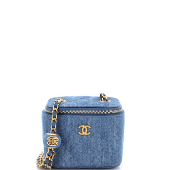 Chanel Pearl Crush Vanity Case with Chain Quilted Denim Mini