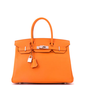 Hermes Birkin Handbag Orange Epsom with Palladium Hardware 30