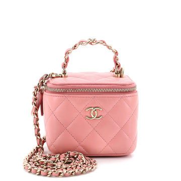 Chanel CC Woven Chain Top Handle Vanity Case Quilted Lambskin Mini