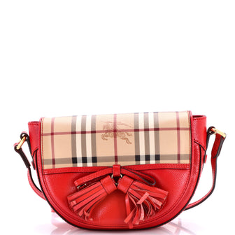 Burberry Maydown Crossbody Bag Haymarket Coated Canvas and Leather Small