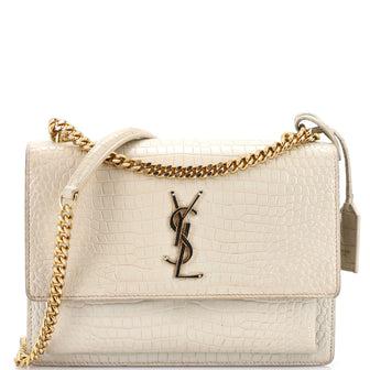 Saint Laurent Sunset Crossbody Bag Crocodile Embossed Leather Medium
