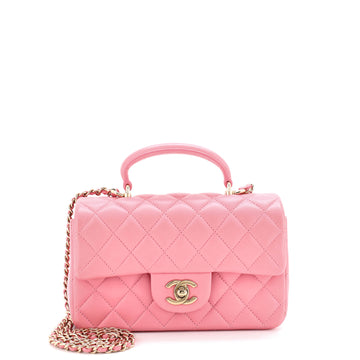 Chanel Classic Single Flap Top Handle Bag Quilted Lambskin Mini