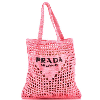 Prada Triangle Logo Open Tote Raffia