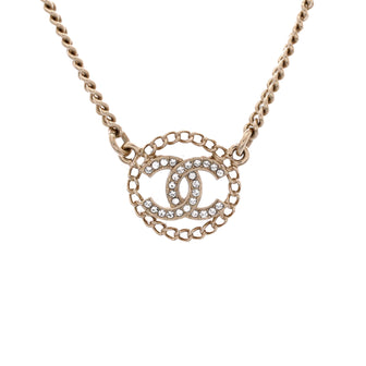 Chanel CC Chain Round Pendant Necklace Metal with Crystals 427407