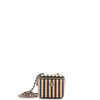 Chanel Classic Vanity Case with Chain Striped Raffia and Jute Mini