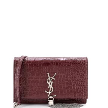 Saint Laurent Classic Monogram Tassel Chain Wallet Crocodile Embossed Leather