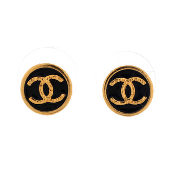 Chanel CC Round Stud Earrings Metal and Enamel