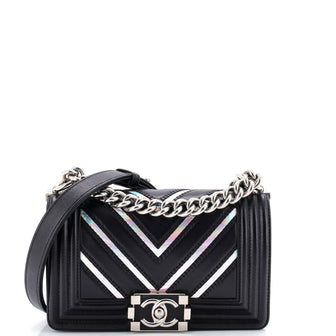 Chanel Boy Flap Bag Chevron Lambskin with Holographic PVC Small