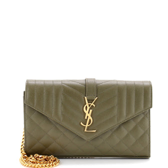 Saint Laurent Classic Monogram Chain Wallet Mixed Matelasse Leather Medium