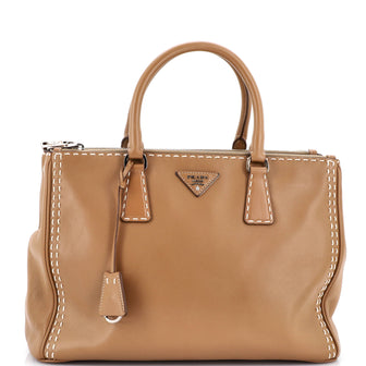 Prada Galleria Double Zip Tote Stitched Leather Medium