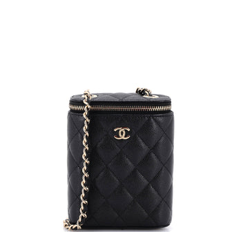 Chanel Vertical Classic Vanity Case with Chain Quilted Caviar Small