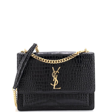 Saint Laurent Sunset Crossbody Bag Crocodile Embossed Leather Medium
