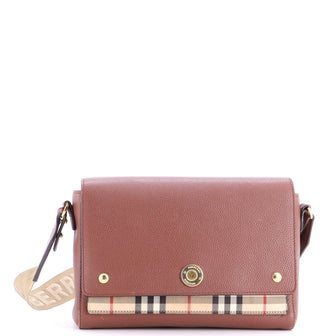 Burberry Note Crossbody Bag Leather with Vintage Check Canvas Medium