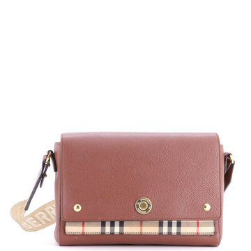 Burberry Note Crossbody Bag Leather with Vintage Check Canvas Medium