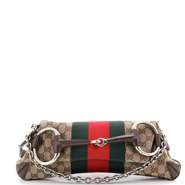 Gucci Horsebit NM Web Chain Clutch GG Canvas Medium
