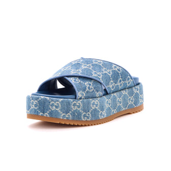 Gucci Women's Criss Cross Platform Slide Sandals GG Denim