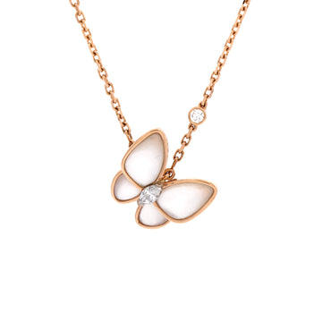 Van Cleef & Arpels Two Butterfly Pendant Necklace 18K Rose Gold with Mother of Pearl and Diamonds