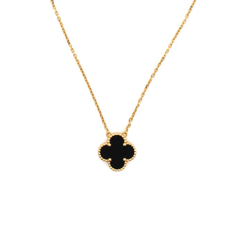 Van Cleef & Arpels Vintage Alhambra Pendant Necklace 18K Yellow Gold and Onyx