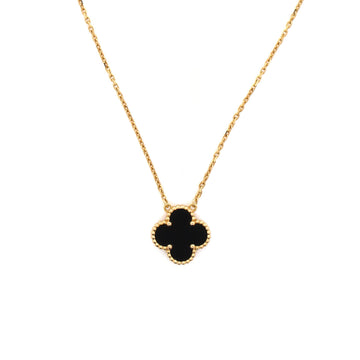 Van Cleef & Arpels Vintage Alhambra Pendant Necklace 18K Yellow Gold and Onyx