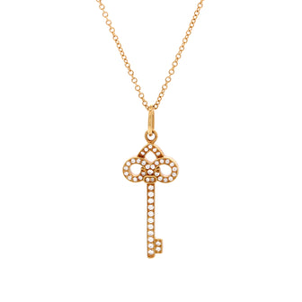 Tiffany & Co. Fleur de Lis Key Pendant Necklace 18K Yellow Gold and Diamonds Mini