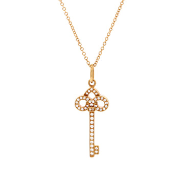 Tiffany & Co. Fleur de Lis Key Pendant Necklace 18K Yellow Gold and Diamonds Mini