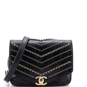 Chanel Envelope Square Chain Flap Bag Chevron Embellished Calfskin Mini