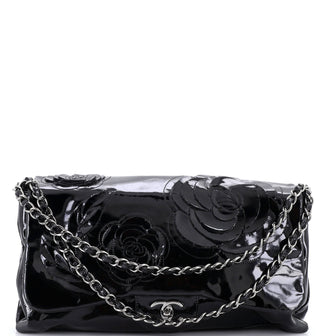 Chanel Tweed Petals Camellia Flap Bag Patent Maxi