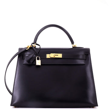 Hermes Kelly Handbag Black Box Calf with Gold Hardware 32