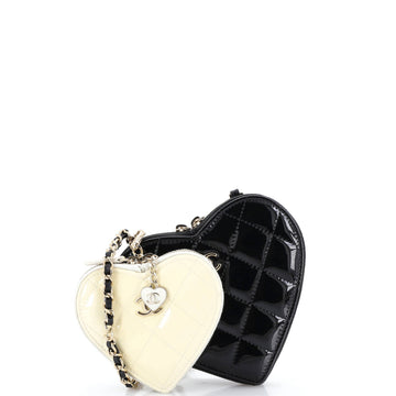 Chanel Double Heart Clutch with Chain Quilted Patent