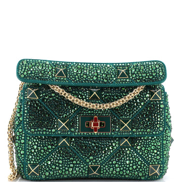 Valentino Garavani Roman Stud Flap Bag Embellished Suede Medium
