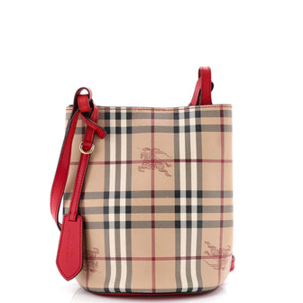 Burberry Lorne Bucket Bag Haymarket Coated Canvas Small