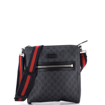Gucci Web Strap Front Zip Messenger Bag GG Coated Canvas Medium