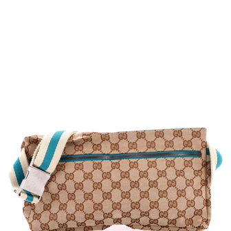 Gucci Vintage Double Belt Bag GG Canvas with Leather