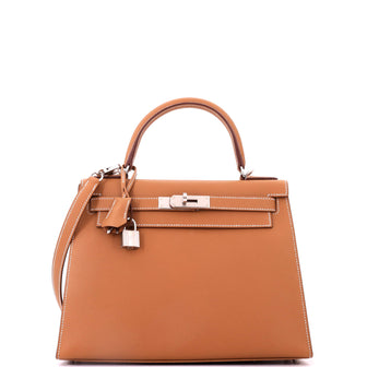 Hermes Kelly Handbag Brown Epsom with Palladium Hardware 28