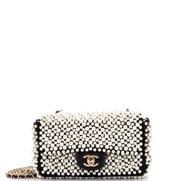 Chanel Pearl On Flap Bag Embellished Lambskin Mini