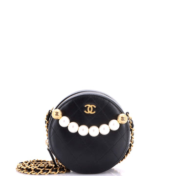 Chanel Chic Pearls Round Clutch with Chain Quilted Lambskin