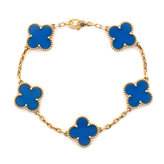 Van Cleef & Arpels Vintage Alhambra 5 Motifs Bracelet 18K Yellow Gold and Agate