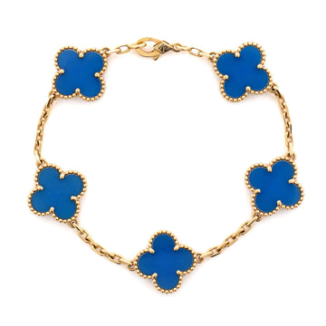 Van Cleef & Arpels Vintage Alhambra 5 Motifs Bracelet 18K Yellow Gold and Agate