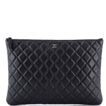 Chanel O Case Clutch Quilted Caviar Large