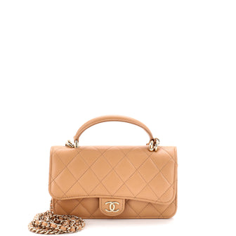Chanel Classic Top Handle Flap Phone Holder with Chain Quilted Lambskin