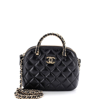 Chanel CC Dome Zip Clutch with Chain Quilted Shiny Lambskin Mini