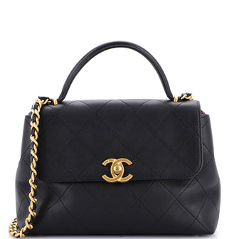 Chanel CC Top Handle Flap Bag Quilted Calfskin Large